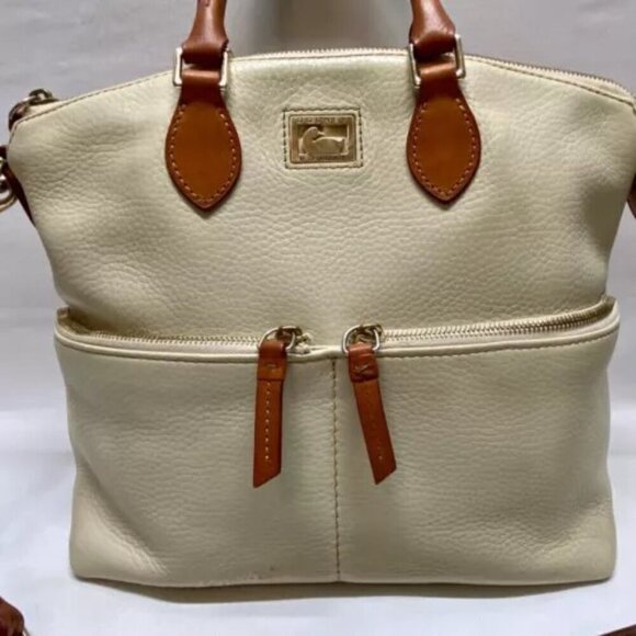 Dooney & Bourke Dillen Double Pocket Convertible Satchel Cream Pebbled Leather - Picture 16 of 16